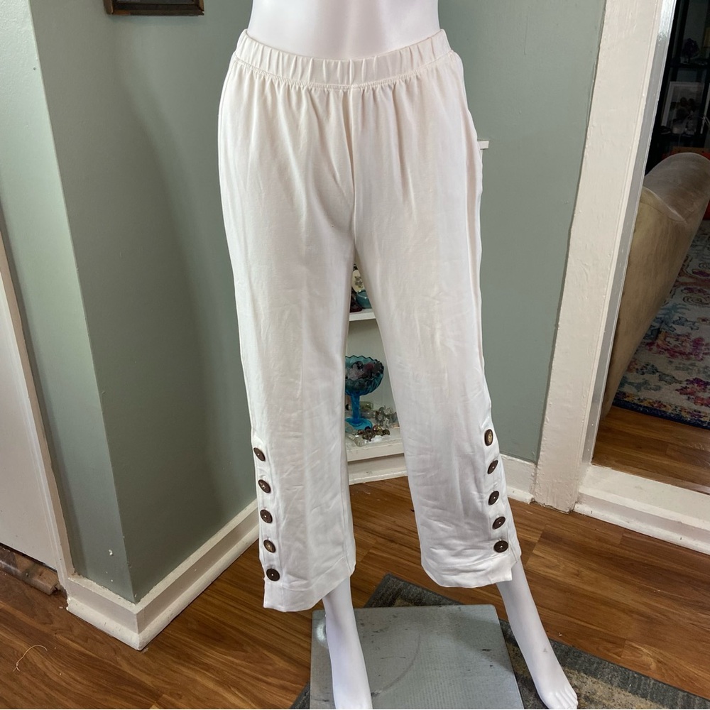 Soft Surroundings White Wide Leg Side Button Pants XSmall XS Comfy Lounge - Picture 1 of 12